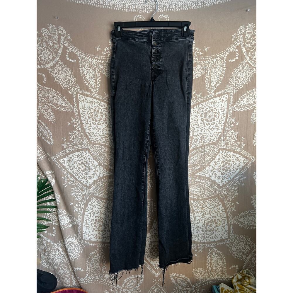 Mother Jeans Washed Black High Rise Mini Flare Jeans Size 26